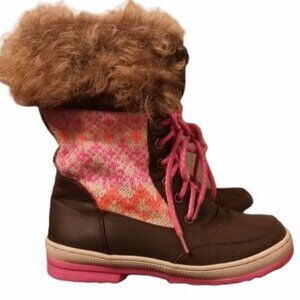 Girls Justice Sock Boots Winter Snow, Size 5 Kids Faux Fur Pink Sweater Sides